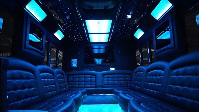 Wraparound seating and blue LED lights – Fort Collins limo service
